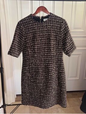 The Fold London Classic Black and White Tweed Midi Dress